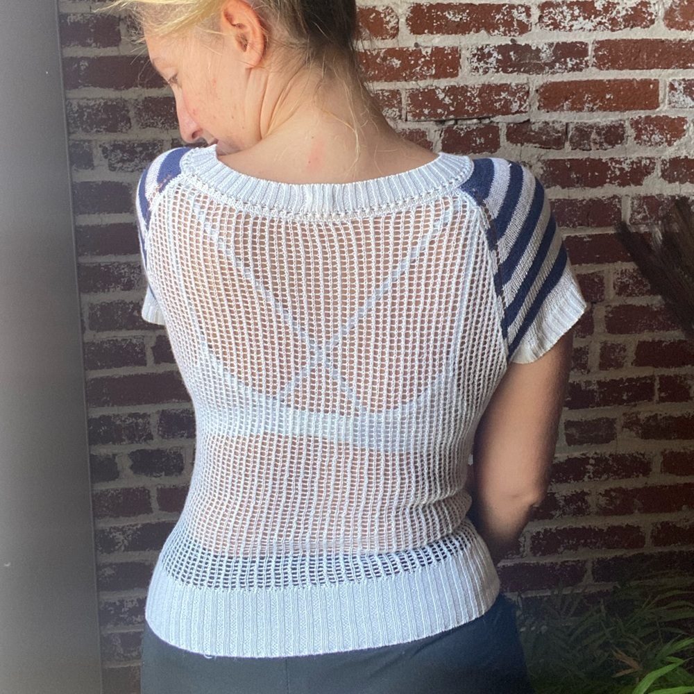 aerie blue and white striped summer knit top - Picture 6 of 7